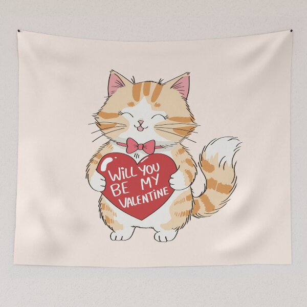 Item preview, Cute orange cat ¿Will you be my Valentine? designed and sold by ZuriRetroPrints.