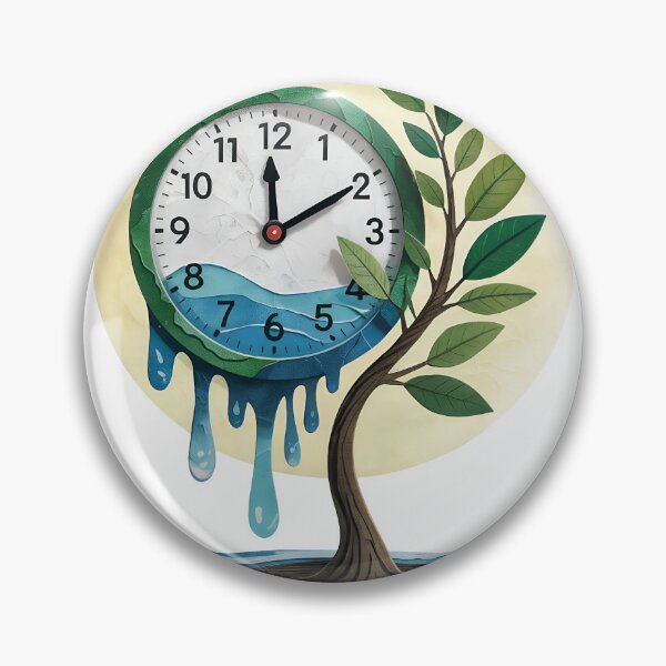 Artikelvorschau, Eine im Wasser schmelzende Uhr und ein Baum symbolisieren den Klimawandel. entworfen und verkauft von Creative88Art.