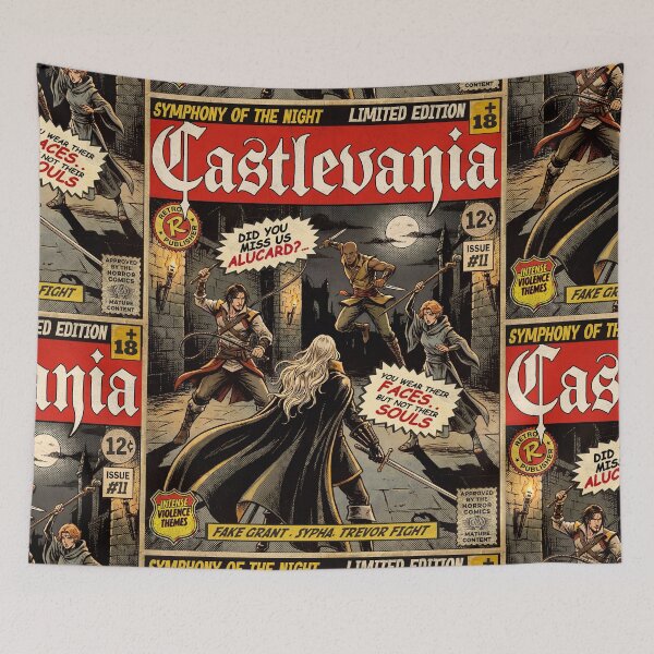 Item preview, Castlevania Fake Grant, Sypha, Trevor Fight Vintage Comic Cover Art designed and sold by Back2Collage.