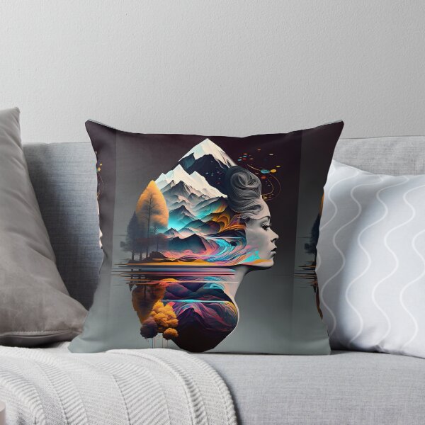 Item preview, Female Portrait Merged with Mountain Landscape - Artistic Design with Reflections in Water designed and sold by Hipatye26.