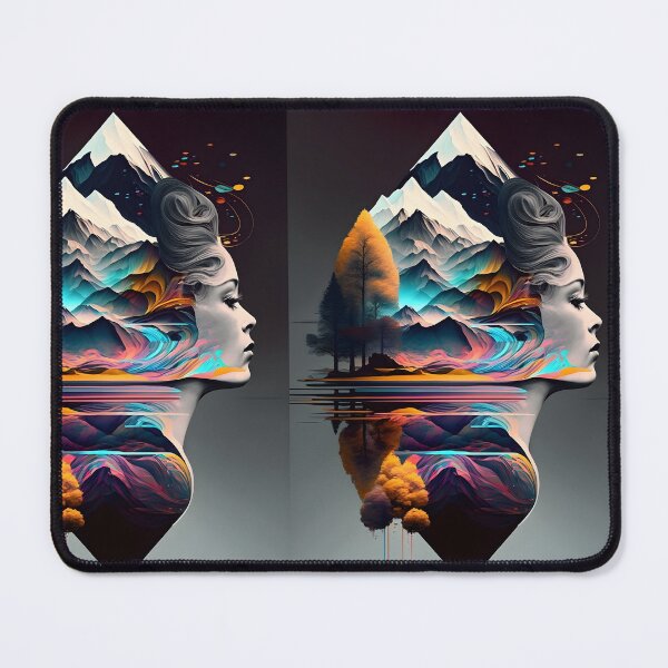 Item preview, Female Portrait Merged with Mountain Landscape - Artistic Design with Reflections in Water designed and sold by Hipatye26.