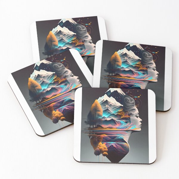 Item preview, Female Portrait Merged with Mountain Landscape - Artistic Design with Reflections in Water designed and sold by Hipatye26.