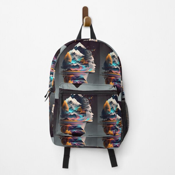 Item preview, Female Portrait Merged with Mountain Landscape - Artistic Design with Reflections in Water designed and sold by Hipatye26.