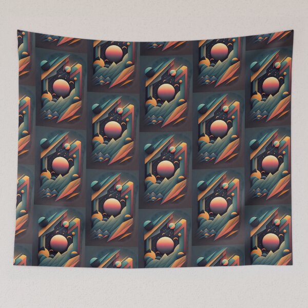 Item preview, Geometric Space Landscape - Modern Design with Stylized Planet and Mountains designed and sold by Hipatye26.