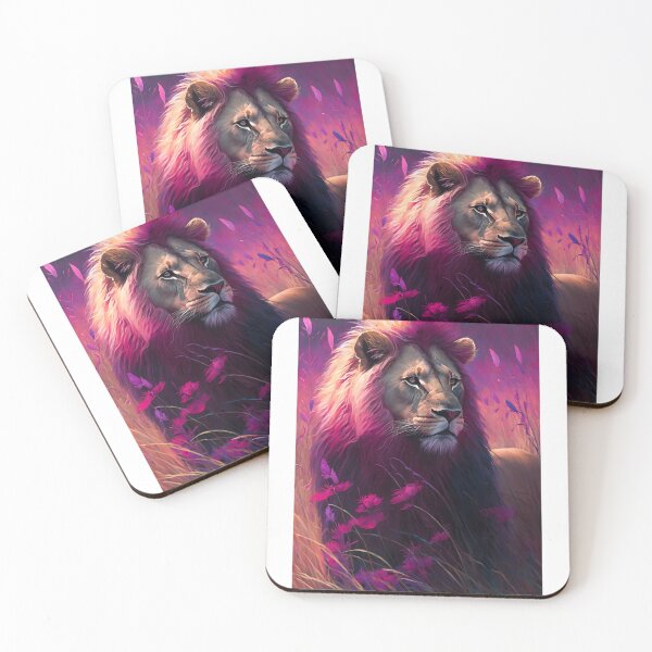 Item preview, Lion with Pink-Magenta Mane - Dreamy Meadow Artistic Design designed and sold by Hipatye26.