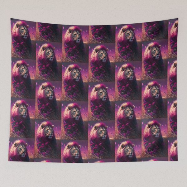 Item preview, Lion with Pink-Magenta Mane - Dreamy Meadow Artistic Design designed and sold by Hipatye26.