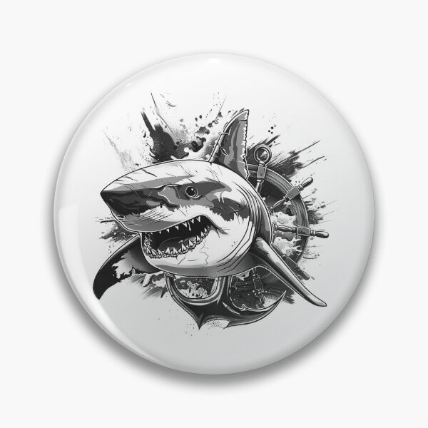 Artikelvorschau, Wilder Hai mit Anker – Ozeanillustration im Stil eines nautischen Tattoos entworfen und verkauft von inkoutninja.