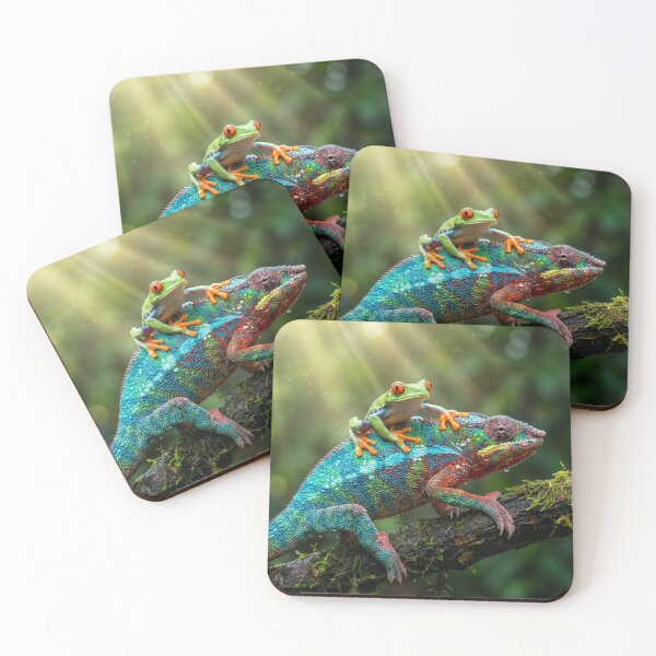 Item preview, Red eyed Tree Frog Hitches a Chameleon Ride designed and sold by Tridentulus.