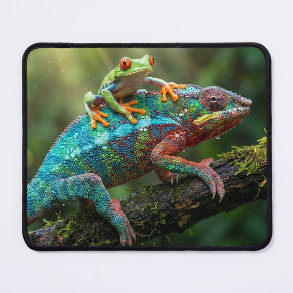 Item preview, Red eyed Tree Frog Hitches a Chameleon Ride designed and sold by Tridentulus.