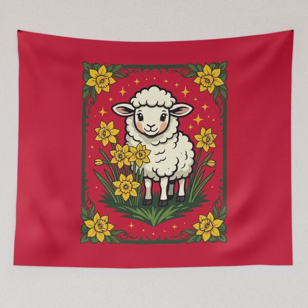 Item preview, Cute Baby Sheep Surrounded By Yellow Daffodils designed and sold by taiche.