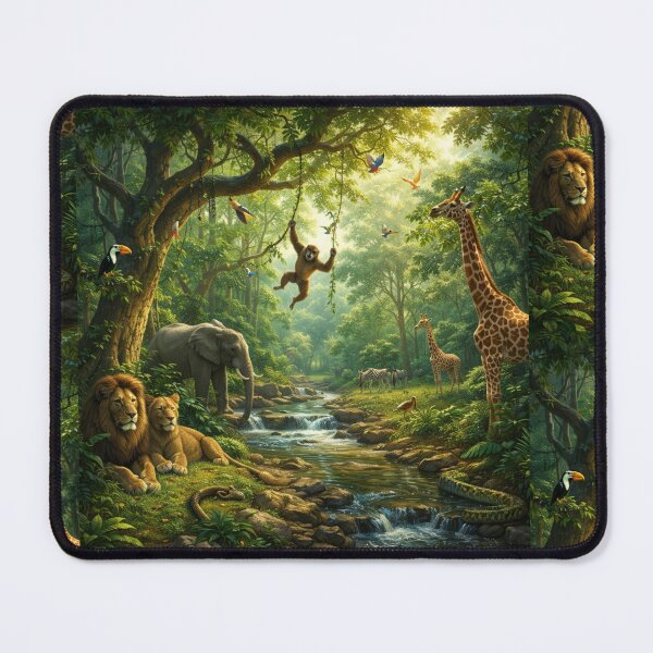 Item preview, Majestic Jungle Wildlife Scene | Digital Art Nature Illustration designed and sold by Snapystyle.
