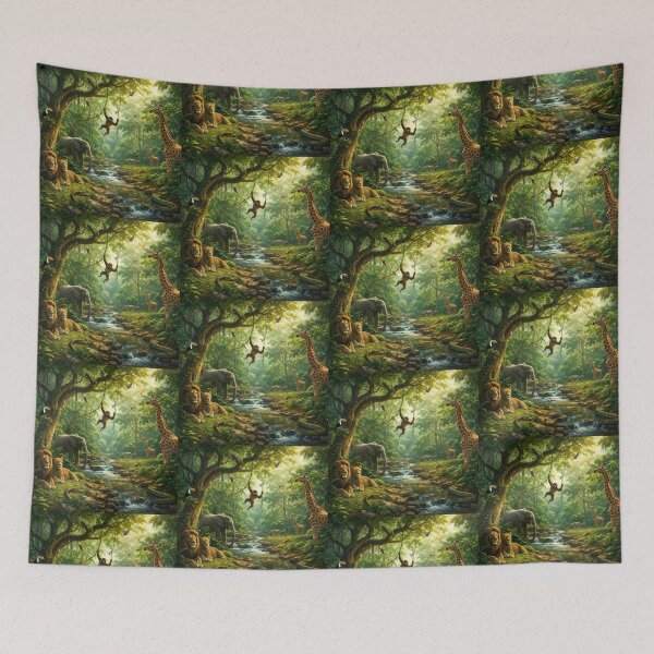 Item preview, Majestic Jungle Wildlife Scene | Digital Art Nature Illustration designed and sold by Snapystyle.
