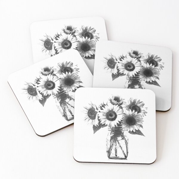 Item preview, Sunflowers in Mason Jar – Rustic Farmhouse Black and White Floral Art designed and sold by inkoutninja.