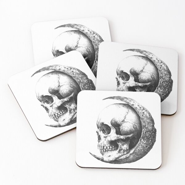 Item preview, Skull and Crescent Moon – Gothic Celestial Dark Tattoo Style Art designed and sold by inkoutninja.
