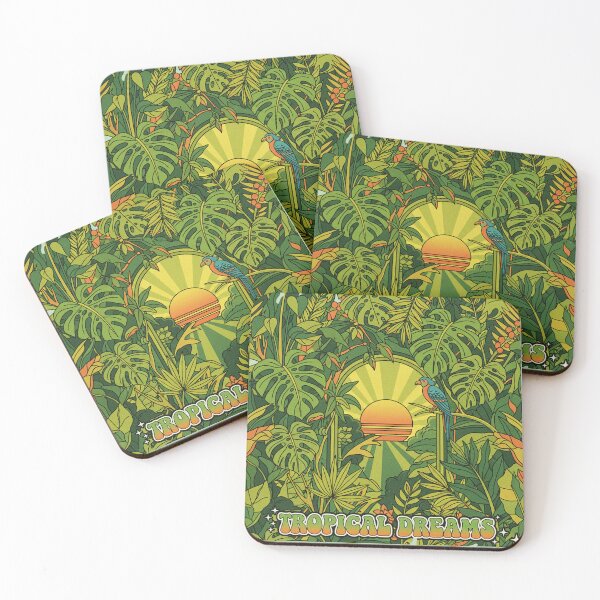 Item preview, Retro Tropical Dreams Jungle Sunset – Vintage Botanical Bird Art designed and sold by Dimu Co..
