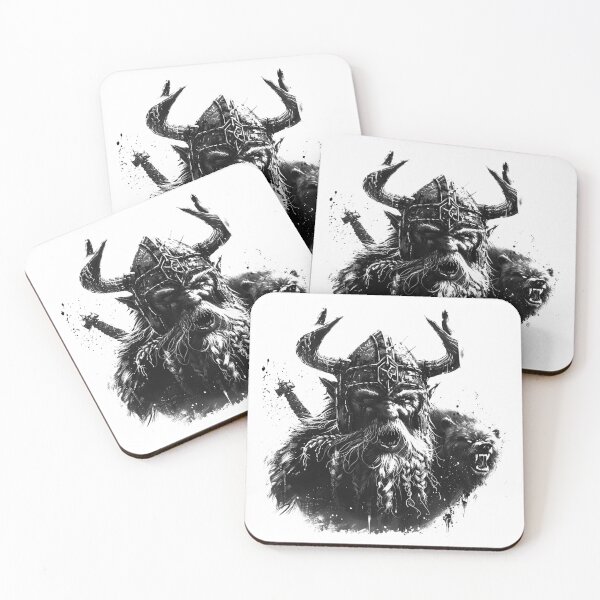 Item preview, Viking Berserker with Bear – Norse Warrior Gothic Tattoo Style Art designed and sold by inkoutninja.