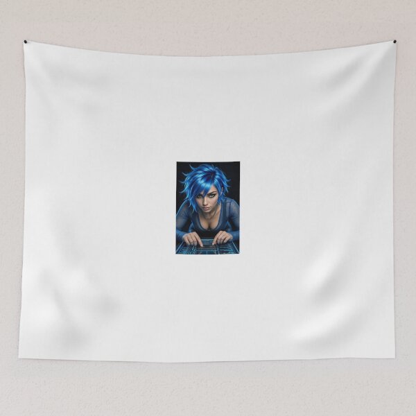 Item preview, Cipher Hacker with Azure Hair and Tech Interface designed and sold by CathryneDelamort.