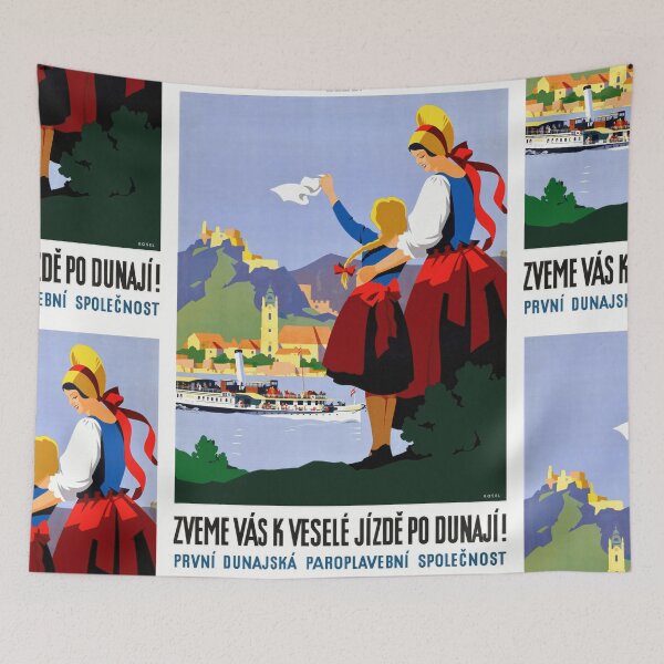 Item preview, Vintage Art Deco Danube River Cruise Poster | First Danube Steamship Co | Bold Colors & Geometric Design | Travel Decor designed and sold by artofuniverse.