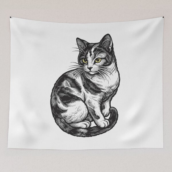 Item preview, Engraved Calico Cat Ink Drawing designed and sold by JaaGo PopLab.
