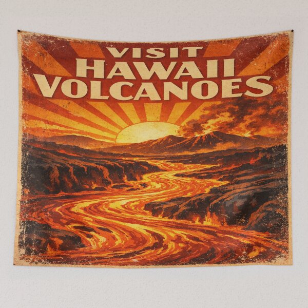 Item preview, Visit Hawaii Volcanoes Vintage Travel Poster – Retro Lava Landscape Tourism Art designed and sold by Globalcitytees.