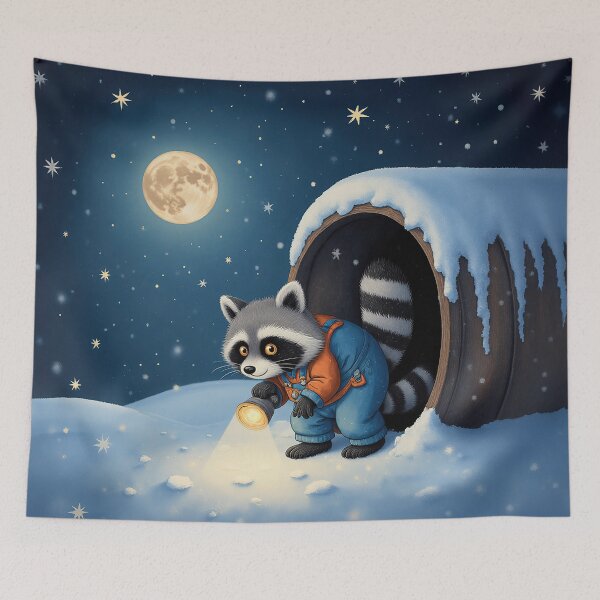 Item preview, Moonlit Explorer – Whimsical Raccoon in a Snowy Night Adventure designed and sold by Whimsical Hug.