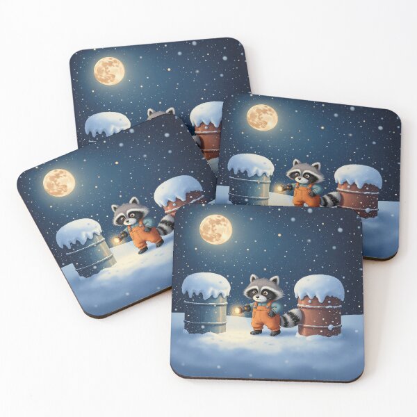 Item preview, Snowy Night Explorer – Whimsical Raccoon Under the Winter Moon designed and sold by Whimsical Hug.