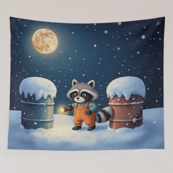 Item preview, Snowy Night Explorer – Whimsical Raccoon Under the Winter Moon designed and sold by Whimsical Hug.