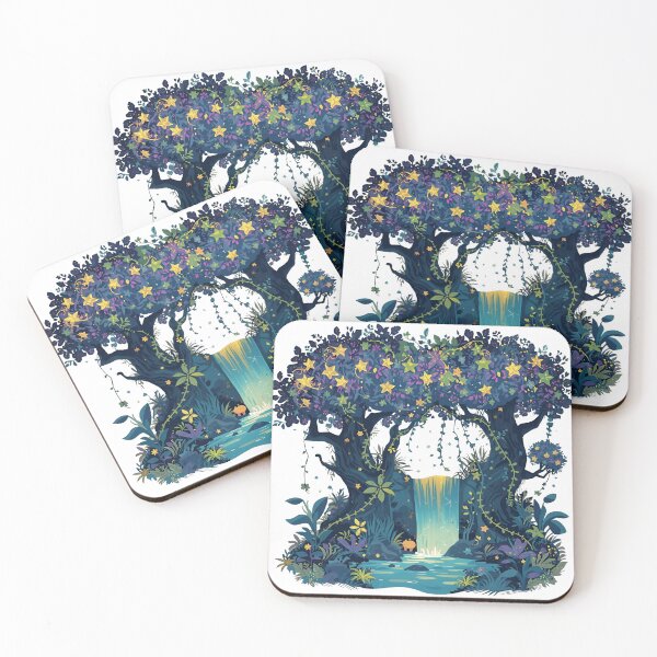 Item preview, Enchanted Jungle Scene with Star-Shaped Foliage & Constellation Waterfall designed and sold by catcurio.