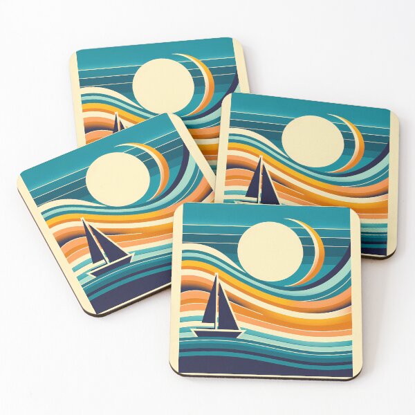 Item preview, Geometric Sailboat in Gradient Sunset Waves designed and sold by InkSmithery.