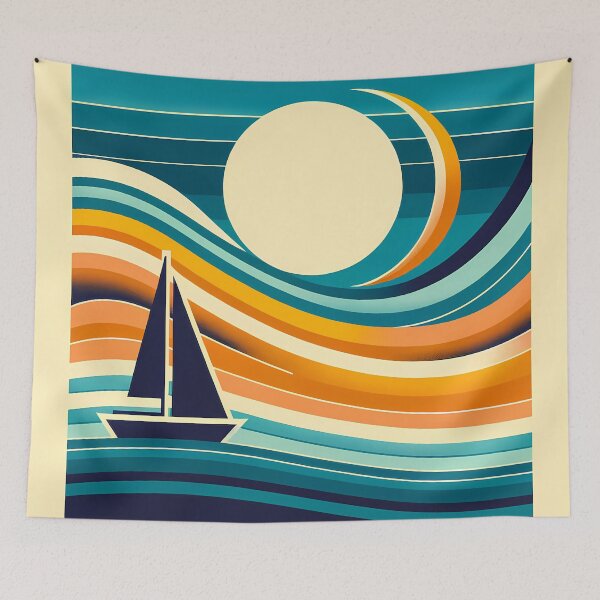 Item preview, Geometric Sailboat in Gradient Sunset Waves designed and sold by InkSmithery.