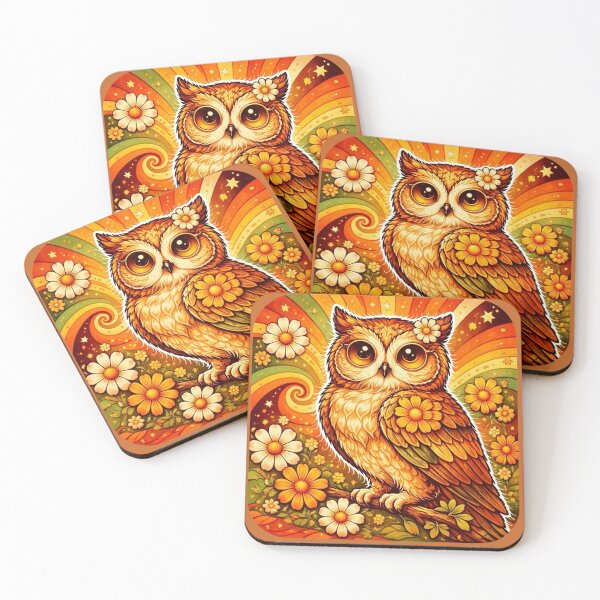 Item preview, Groovy Owl - Retro 70s Flower Power Aesthetic designed and sold by Myra365Art.