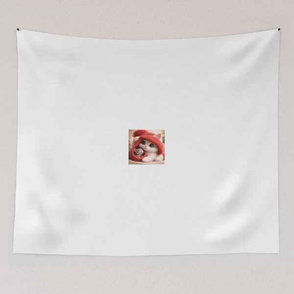 Item preview, Fluffy Kitten in Oversized Red Hat with Baby Mouse designed and sold by LovelyCatGalaxy.