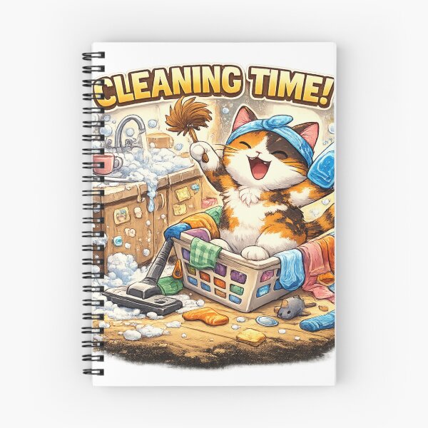 Item preview, Cleaning Time! – Playful Calico Cat Doing House Chores designed and sold by MeowMoodArt.