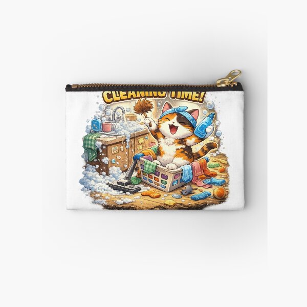 Item preview, Cleaning Time! – Playful Calico Cat Doing House Chores designed and sold by MeowMoodArt.