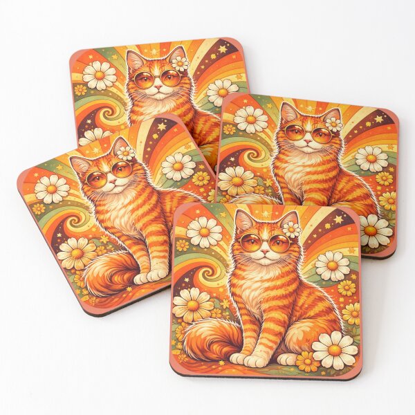 Item preview, Groovy Orange Tabby - Retro 70s Flower Power Aesthetic designed and sold by Myra365Art.