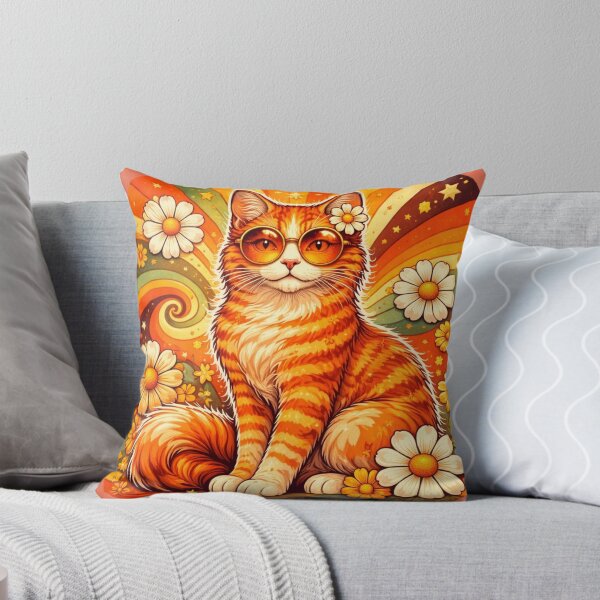 Item preview, Groovy Orange Tabby - Retro 70s Flower Power Aesthetic designed and sold by Myra365Art.