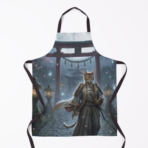 Item preview, Samurai Cat Under the Moonlit Torii – Japanese Fantasy Art designed and sold by Mori-no-Akari.