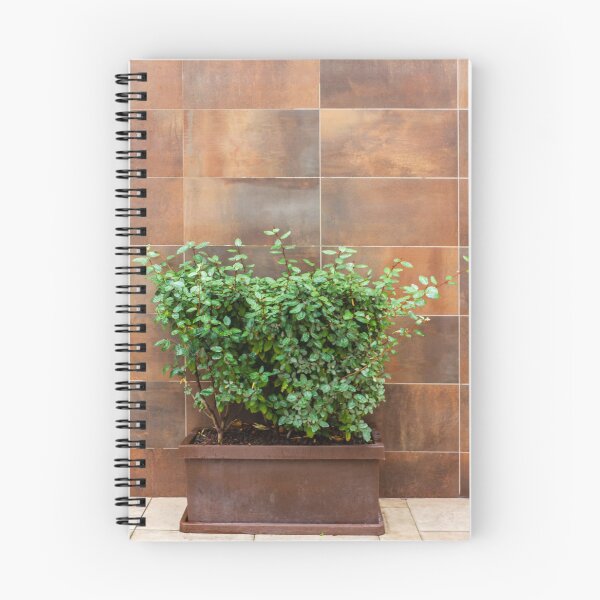 Item preview, Green Bush in Rusty Planter Against Brown Tile Wall for Urban Garden and Outdoor Decor designed and sold by Nmallia.