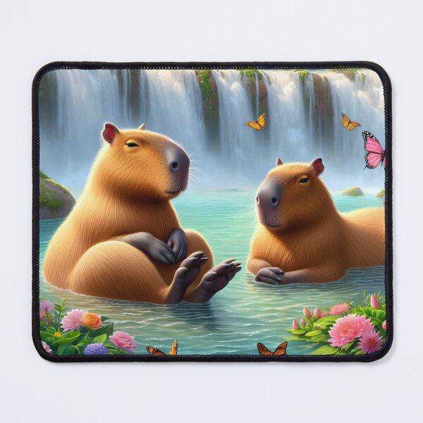 Item preview, Butterfly Lagoon – Two Capybaras Chillin’ at the Waterfall designed and sold by EmeraldeaArt.