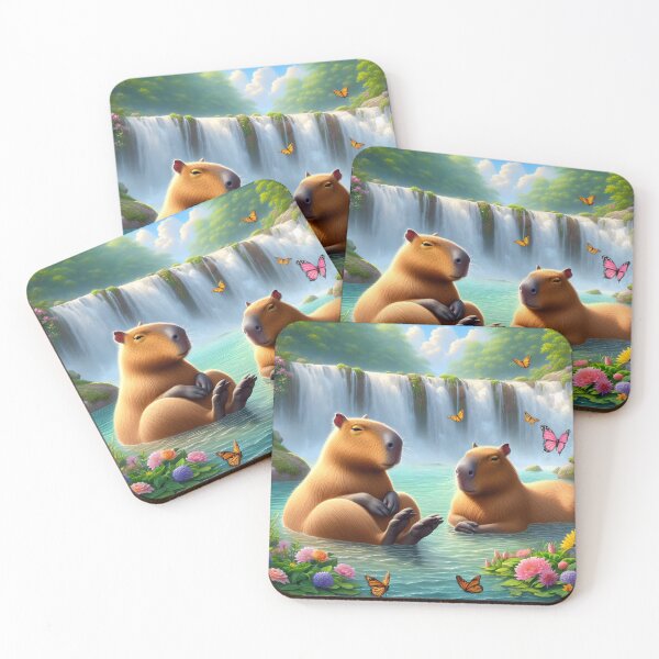 Item preview, Butterfly Lagoon – Two Capybaras Chillin’ at the Waterfall designed and sold by EmeraldeaArt.
