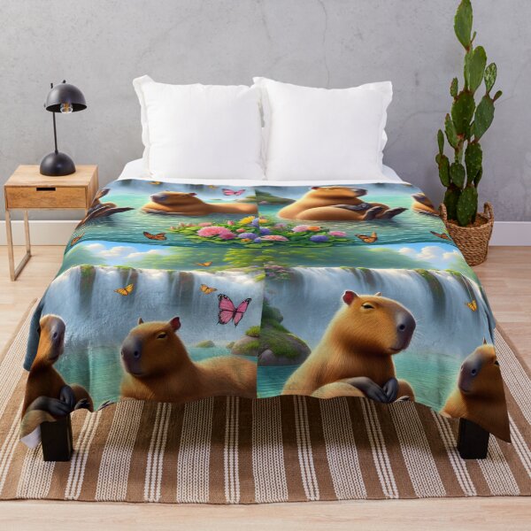 Item preview, Butterfly Lagoon – Two Capybaras Chillin’ at the Waterfall designed and sold by EmeraldeaArt.