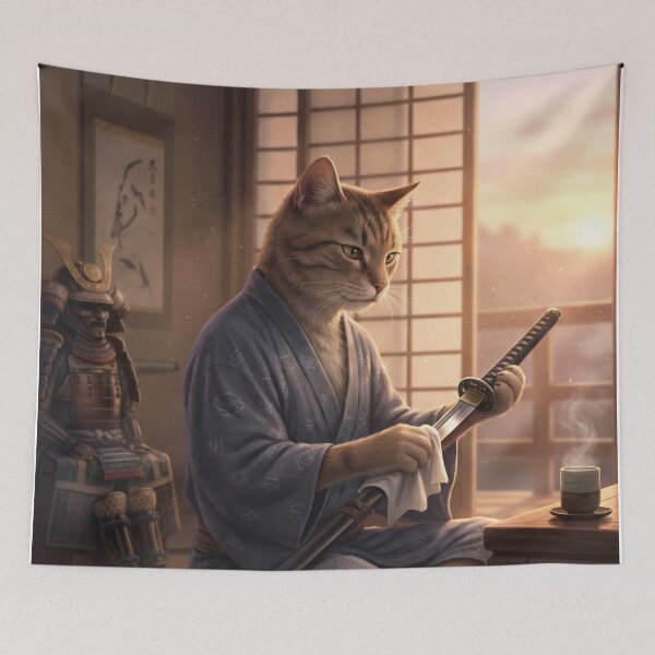 Item preview, Samurai Cat’s Quiet Evening – Japanese Tatami Room Art designed and sold by Mori-no-Akari.