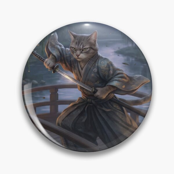Item preview, Samurai Cat on the Moonlit Bridge – Japanese Fantasy Warrior designed and sold by Mori-no-Akari.