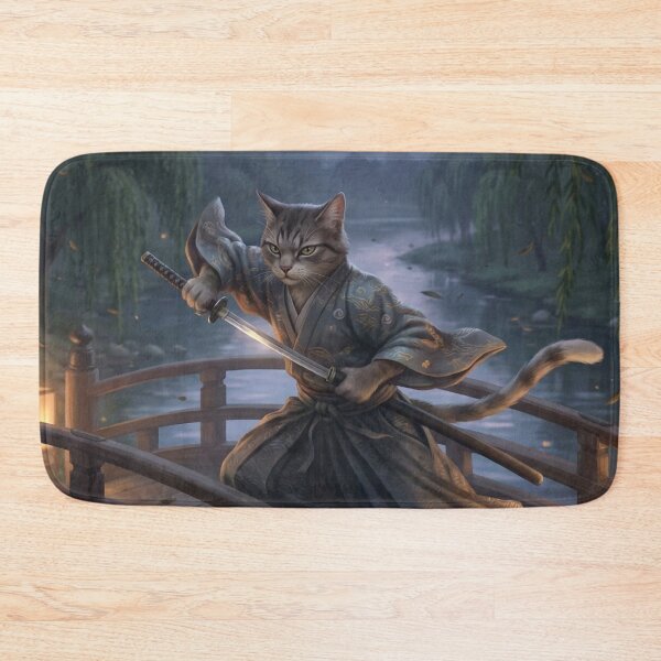 Item preview, Samurai Cat on the Moonlit Bridge – Japanese Fantasy Warrior designed and sold by Mori-no-Akari.
