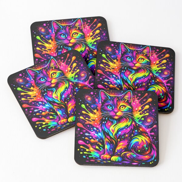 Item preview, Psychedelic Splash Cat - Neon Cosmic Color Explosion designed and sold by Myra365Art.
