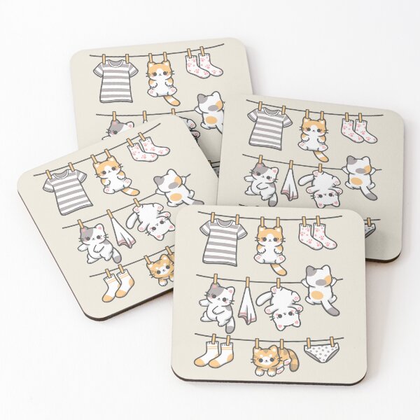 Item preview, Kitten Laundry Day - Cute Kawaii Cats on a Clothesline designed and sold by NemiMakeit.