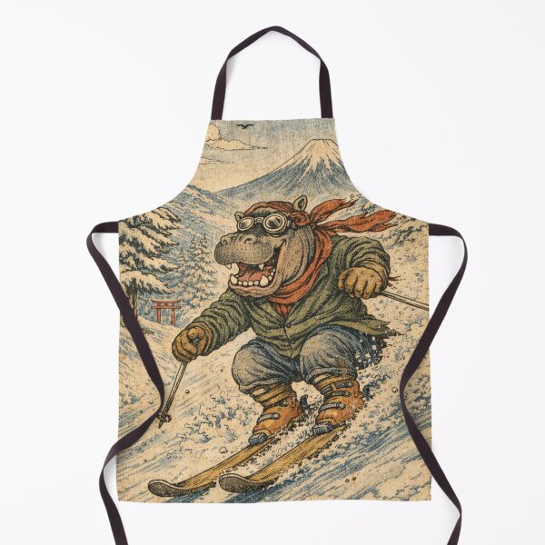Item preview, Skiing Hippopotamus Japanese Style Woodcut Ski Art designed and sold by Mauswohn.