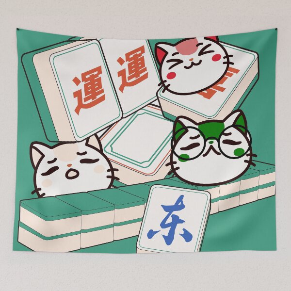 Item preview, Cute Kawaii Trio of Mahjong Playing Cats designed and sold by Kanniax.