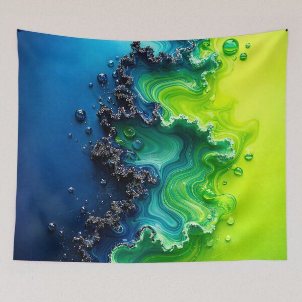 Item preview, Neon Tide Boundary – Blue to Lime Fluid Abstract designed and sold by Kaleidoscope Print.