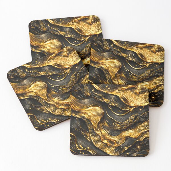Item preview, Golden Silk Waves on Black – Luxury Glitter Abstract designed and sold by Kaleidoscope Print.